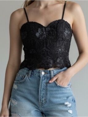 Charlotte Russe Black Floral Lace Bustier Top dark romance glam whimsigoth sexy